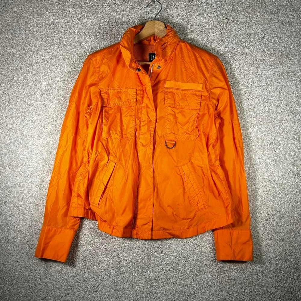 Women's vintage GAP orange utility zip up windbreaker jacket packable hood XS